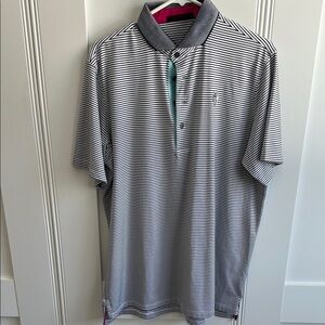Greyson Blue and White Striped Men’s Golf Shirt Size L